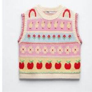 Zara Jacquard  floral knit sweater vest size medium